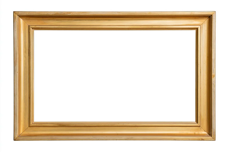 Thin rectangular gold picture frame isolated against a plain white background