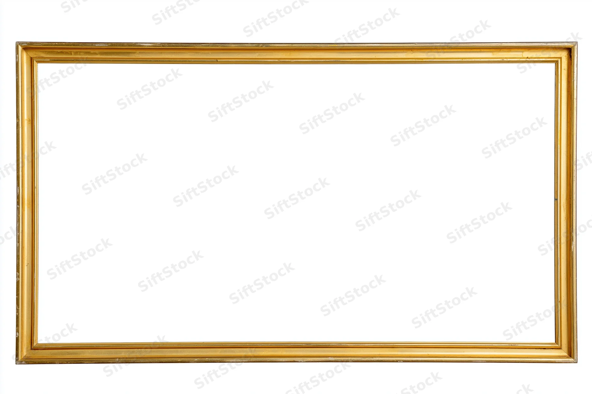 Thin rectangular gold picture frame isolated on white background