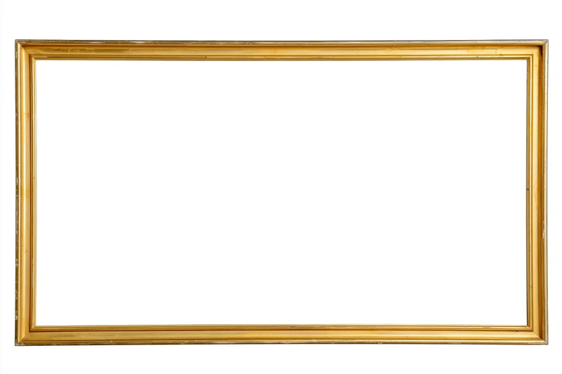 Thin rectangular gold picture frame isolated on white background