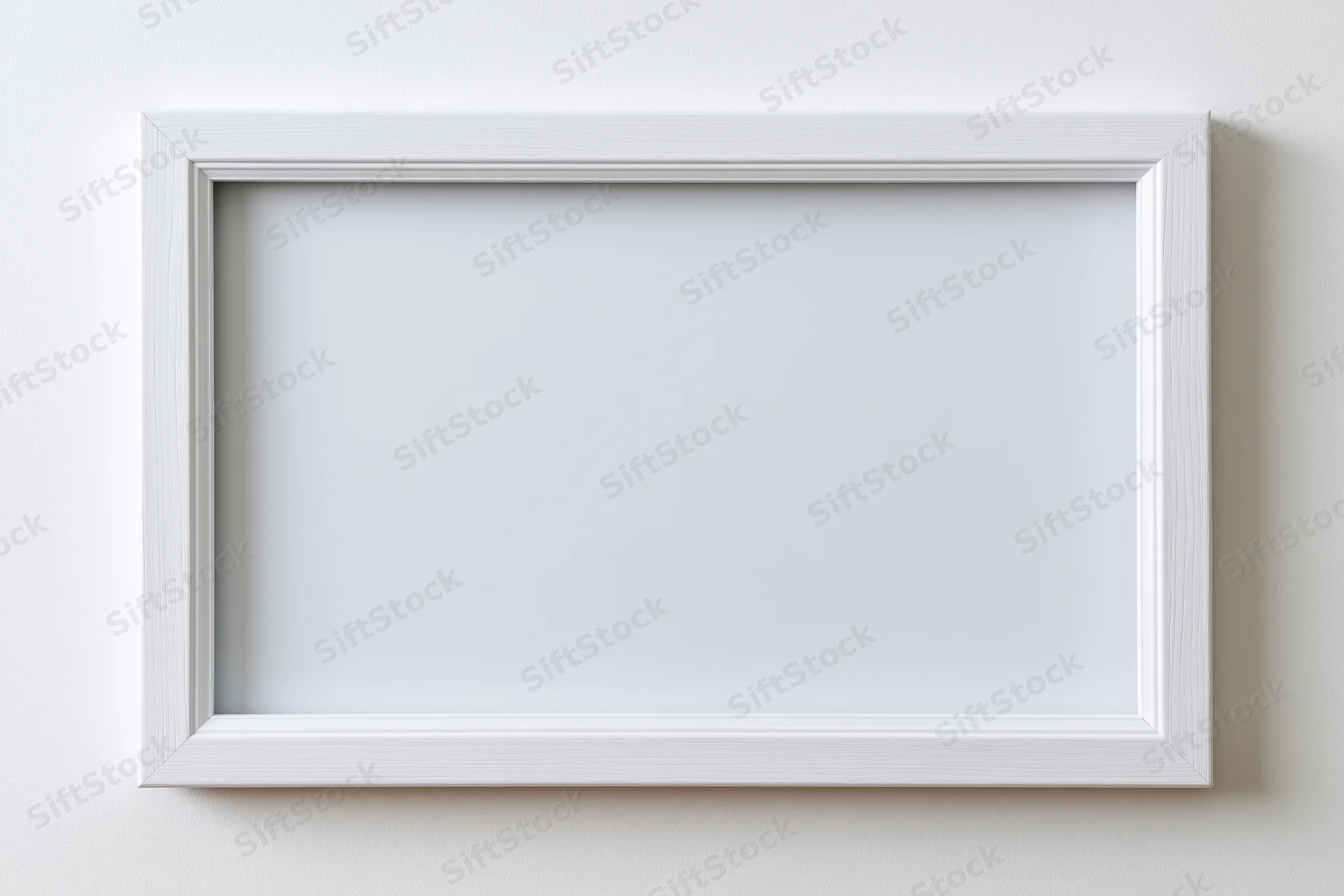 White rectangular frame with empty interior mounted on a plain wall
