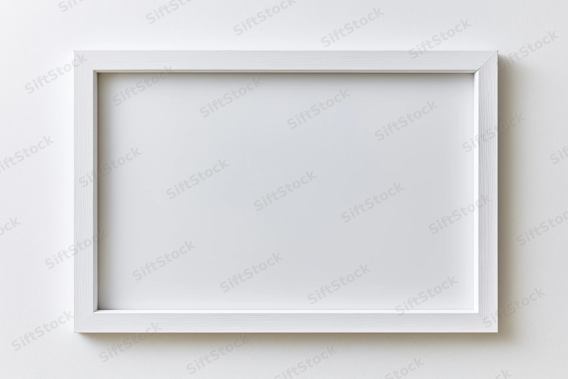 White rectangular frame with empty interior mounted on a plain wall