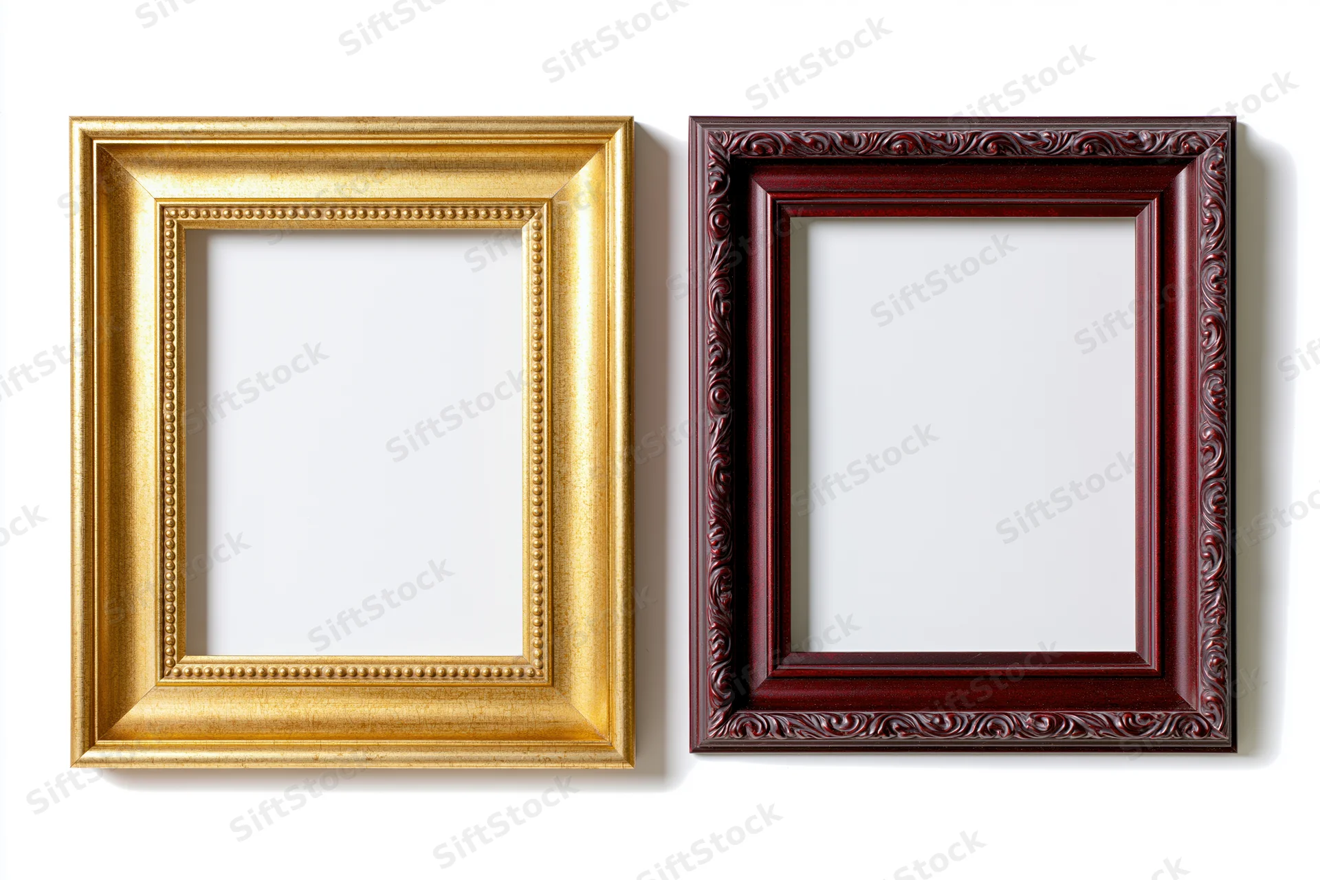 Two ornate picture frames side by side on white background