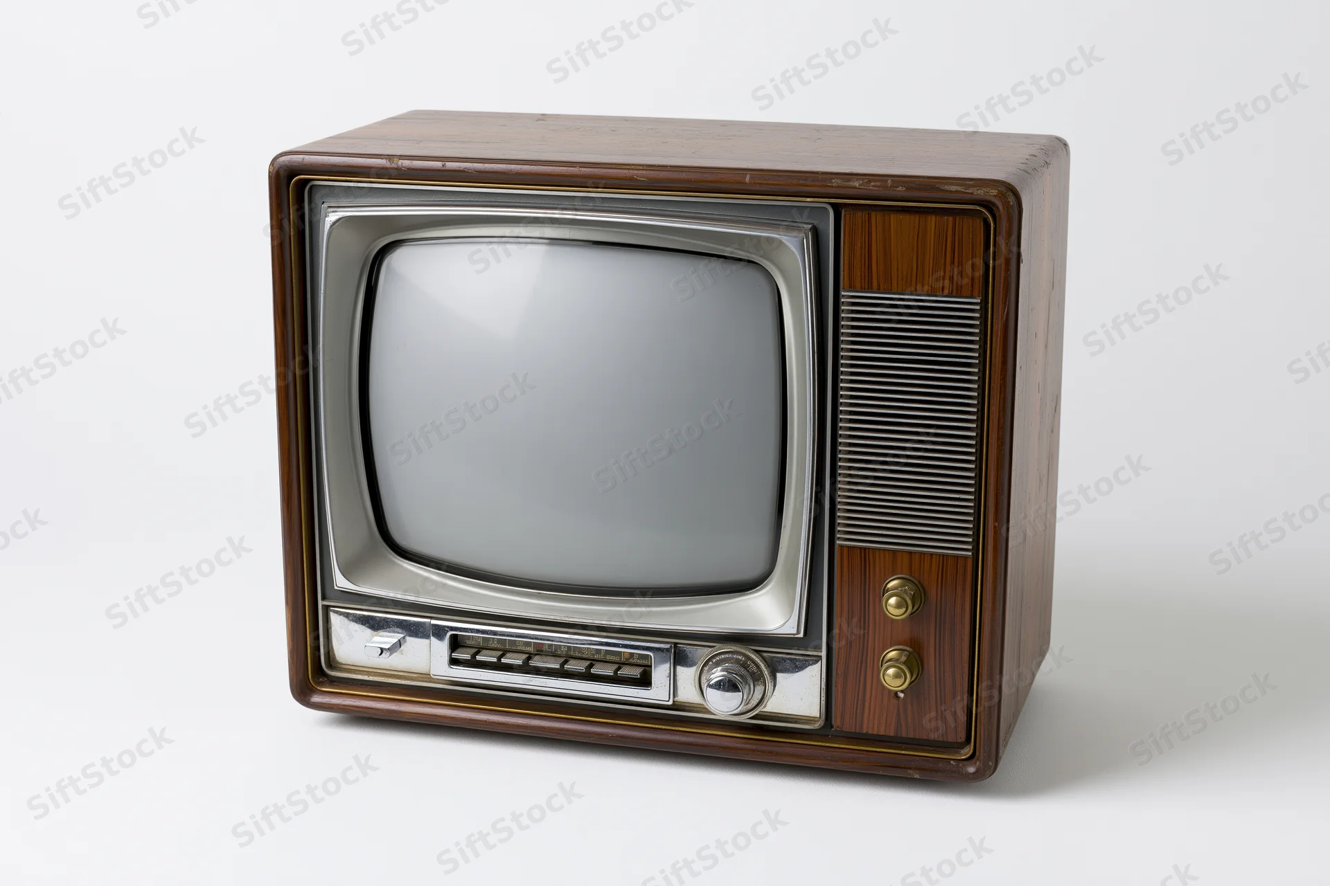 Vintage television set with blank screen isolated on white background