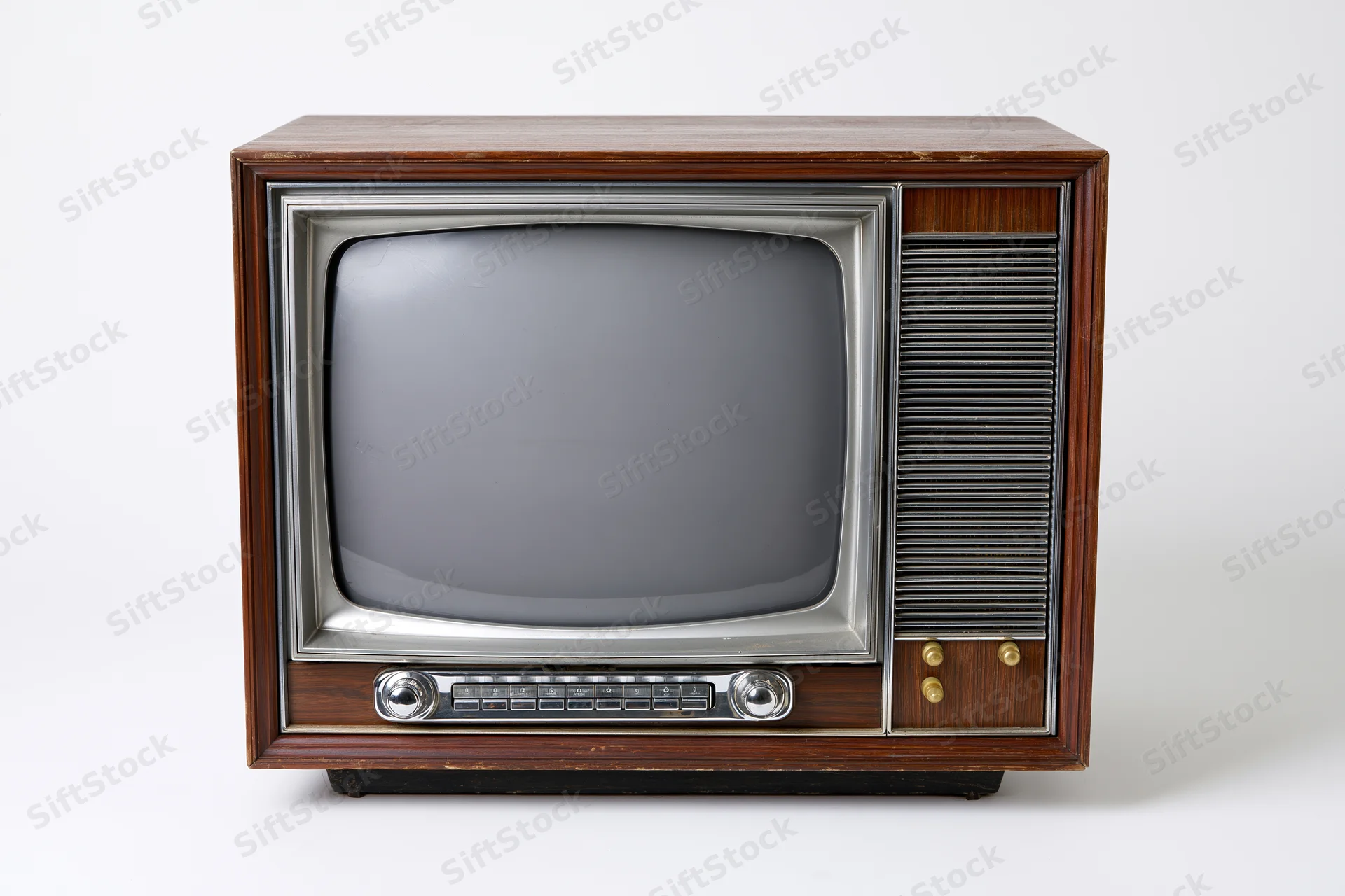 Vintage television set with blank screen isolated on white background