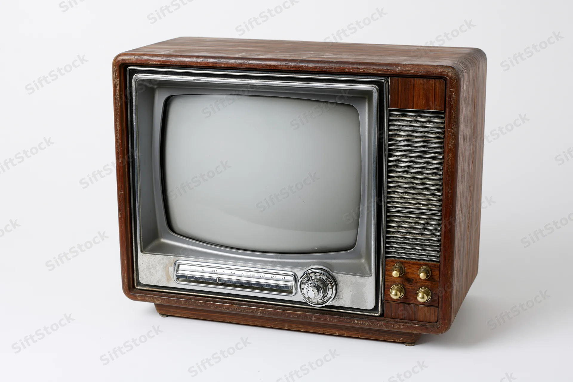 Vintage television set with blank screen isolated on white background