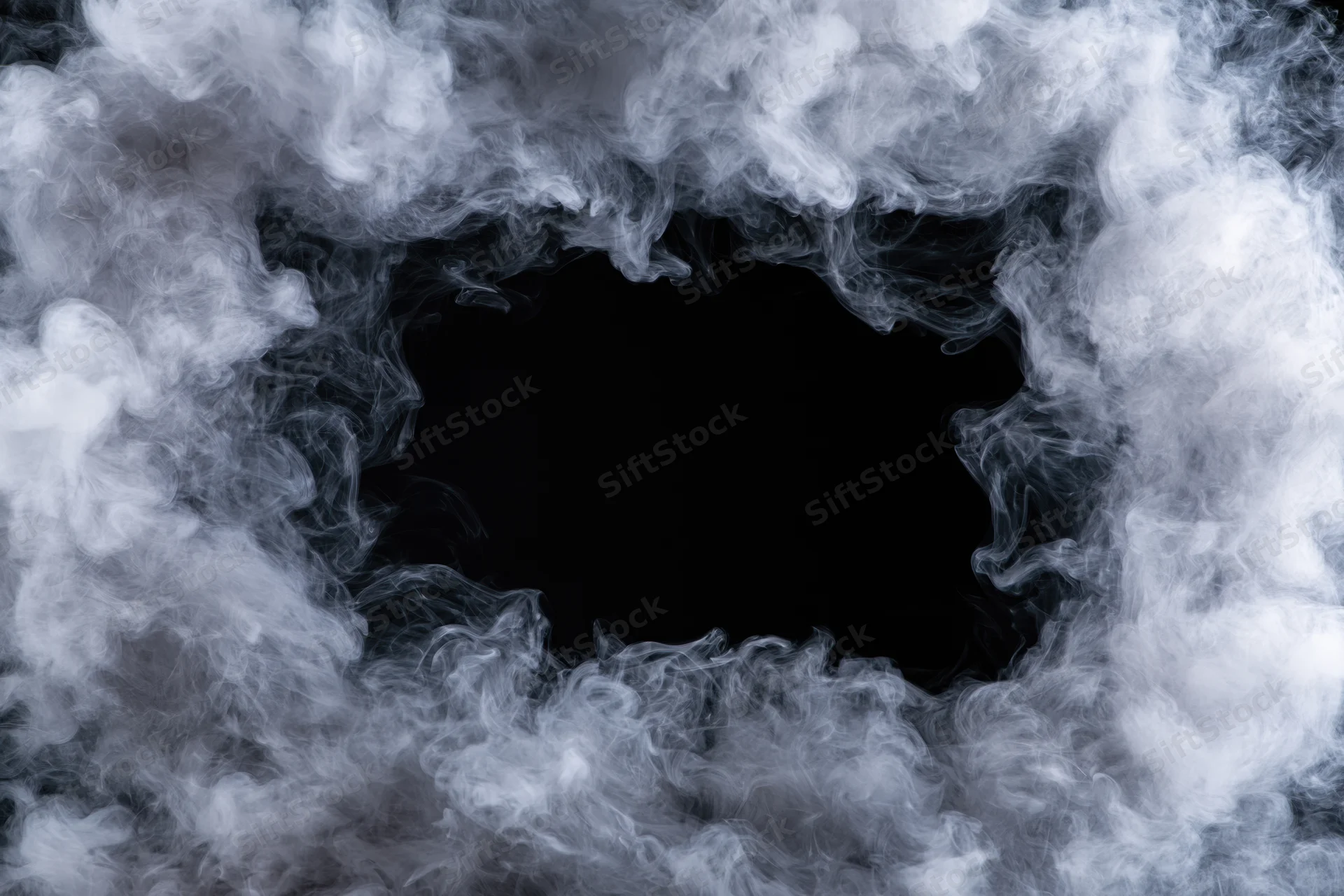 White smoke forming a rectangular frame around a black void