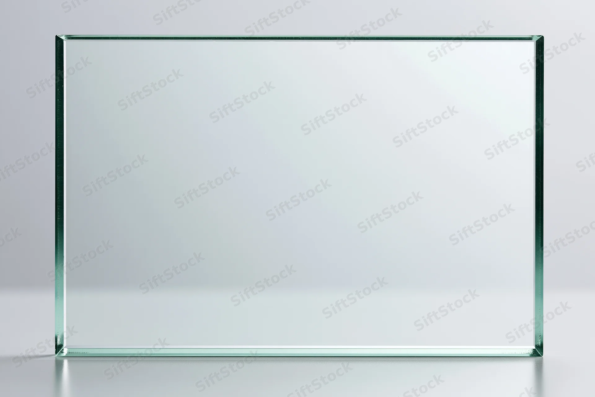 Clear tempered glass sheet standing upright on white surface