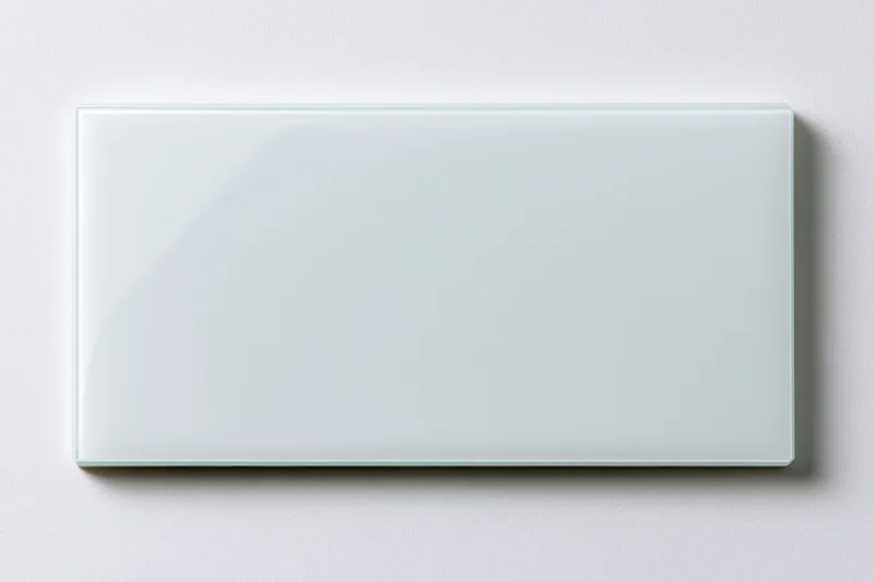 Blank white rectangular glass tile mounted on a plain wall surface