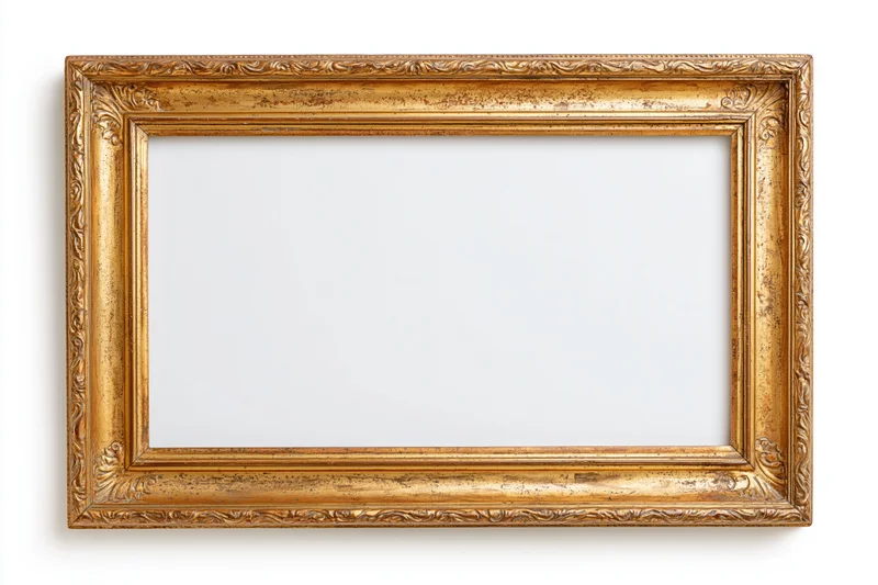 Ornate gold vintage frame with aged finish isolated on white background