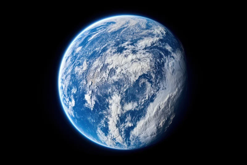 Earth viewed from space showing blue oceans and white clouds against black cosmos