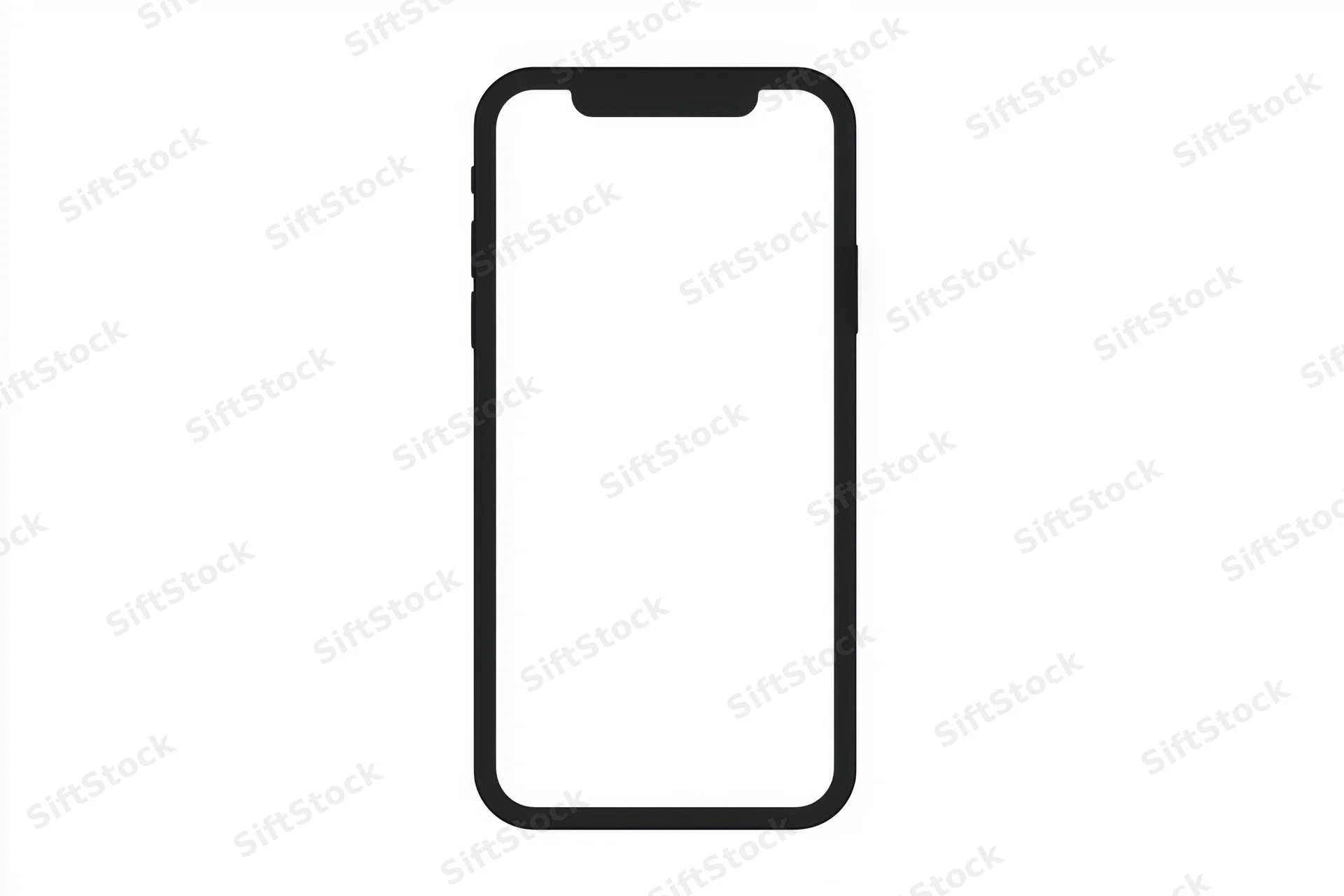 Black outline of a smartphone with rounded corners and empty screen isolated on white