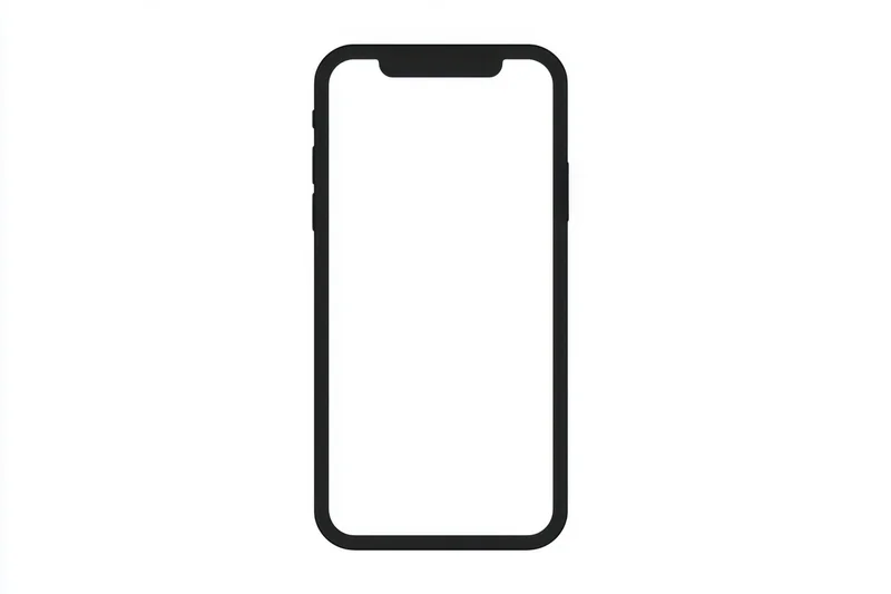 Black outline of a smartphone with rounded corners and empty screen isolated on white