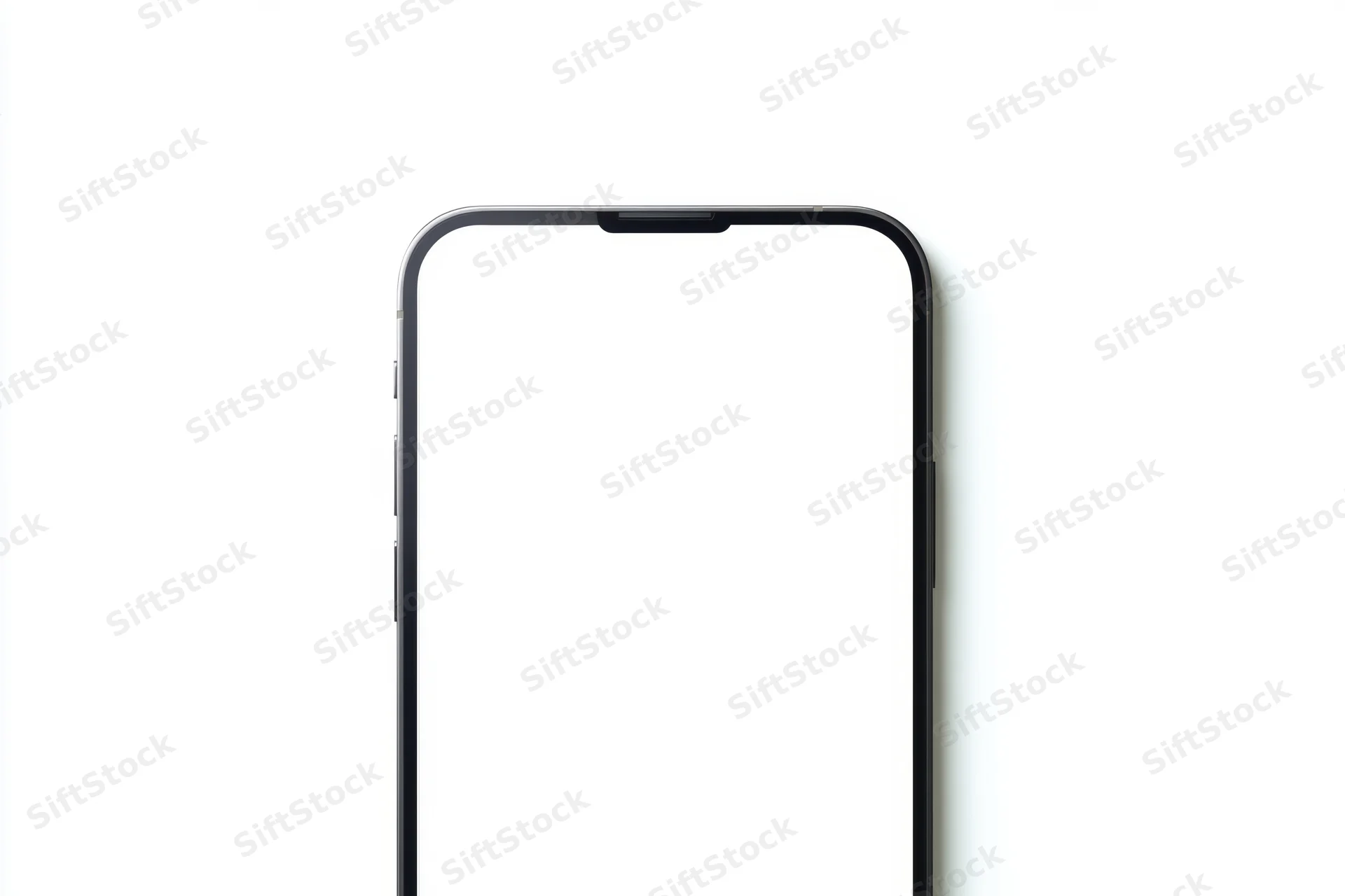 Modern smartphone with blank white screen and black bezel isolated on white background