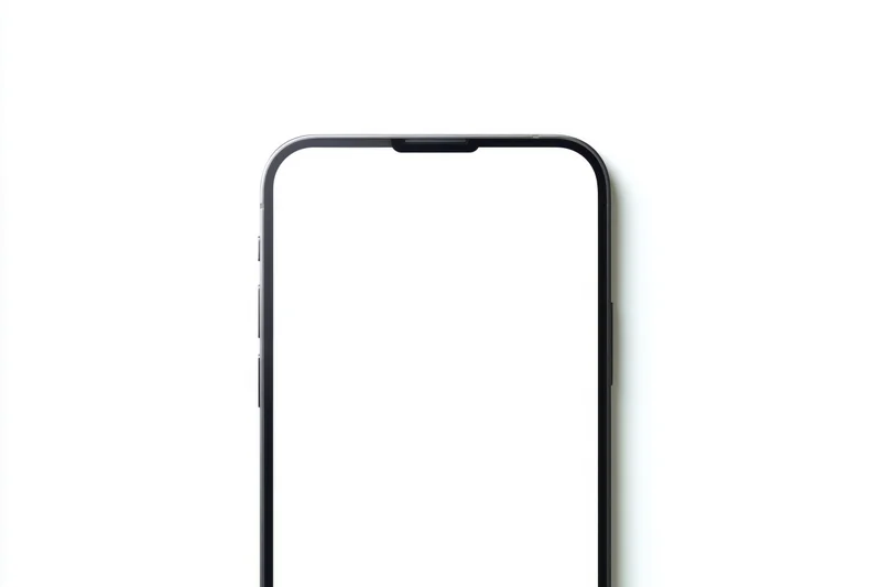 Modern smartphone with blank white screen and black bezel isolated on white background
