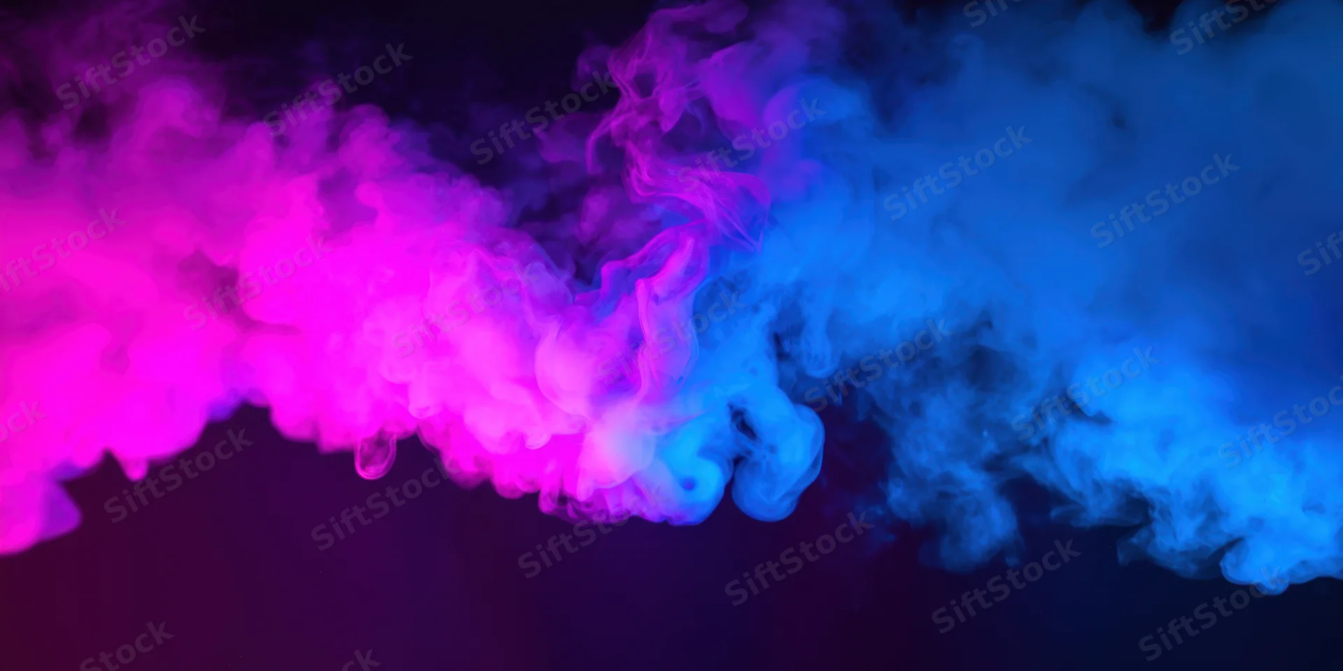 Billowing pink and blue smoke spreading across a dark background