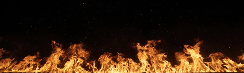 Flames erupting along the lower edge against a dark starry sky