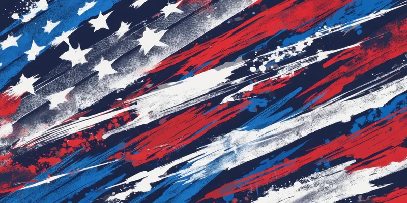 Abstract patriotic composition with red white and blue brushstrokes forming stars and stripes pattern