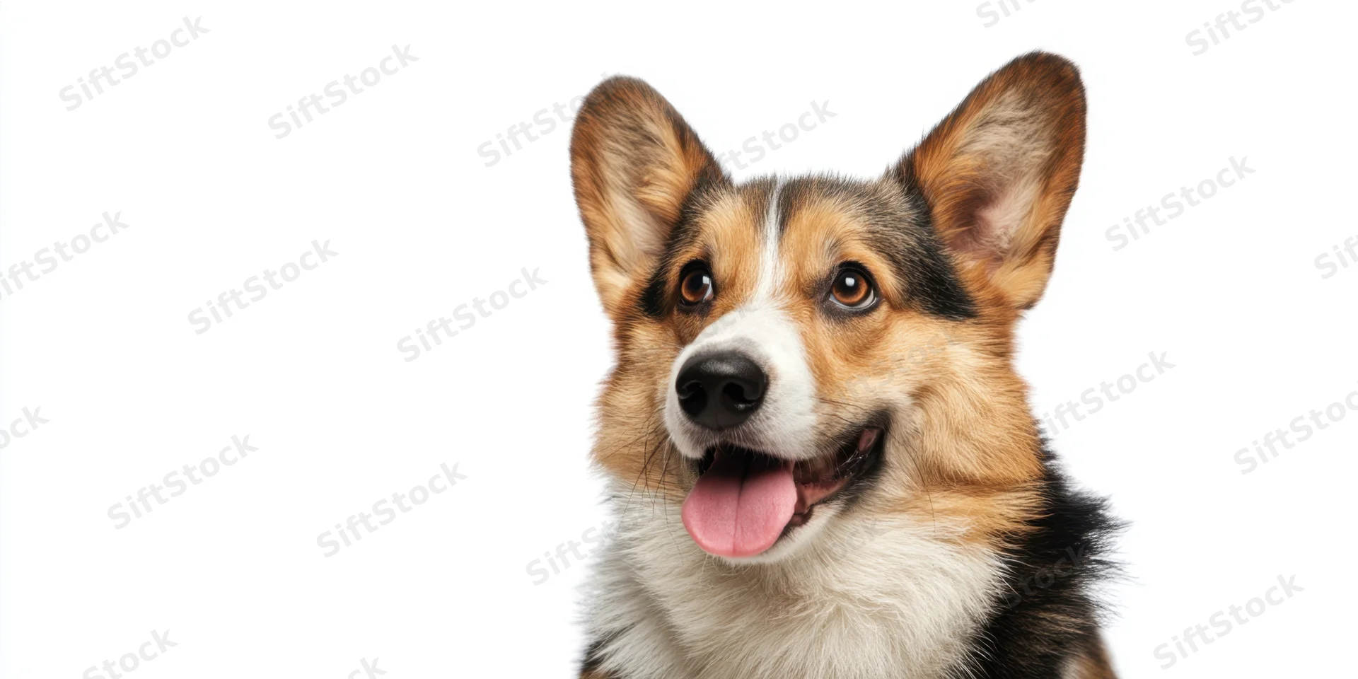 Cheerful corgi with tongue out on white background