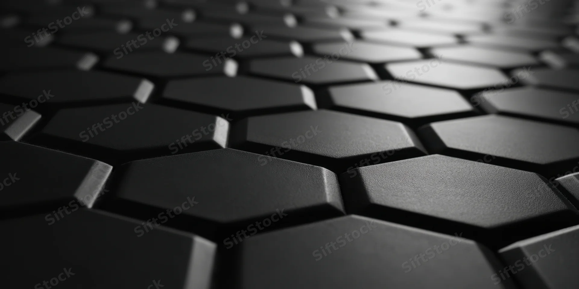 Close-up of dark three-dimensional hexagonal honeycomb surface with matte texture and depth of field