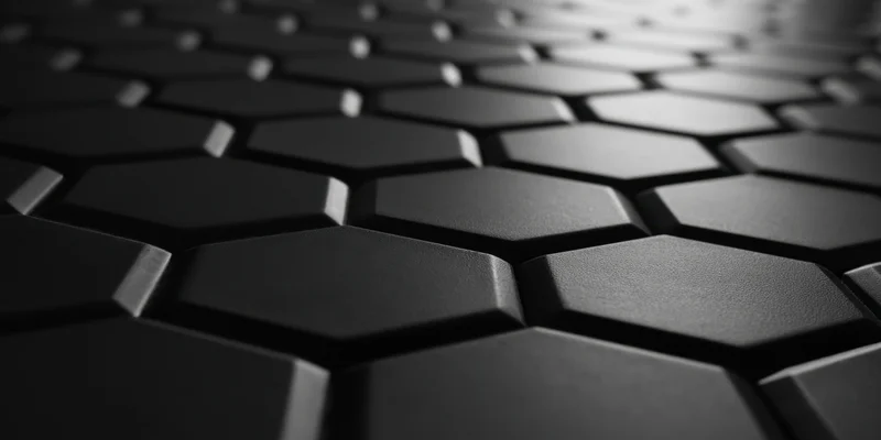 Close-up of dark three-dimensional hexagonal honeycomb surface with matte texture and depth of field