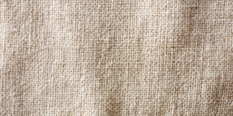 Close-up of beige linen fabric showing its woven texture and natural weave pattern