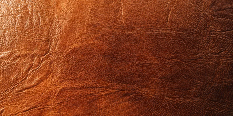 Close-up of rich brown leather texture with pronounced grain and natural creases