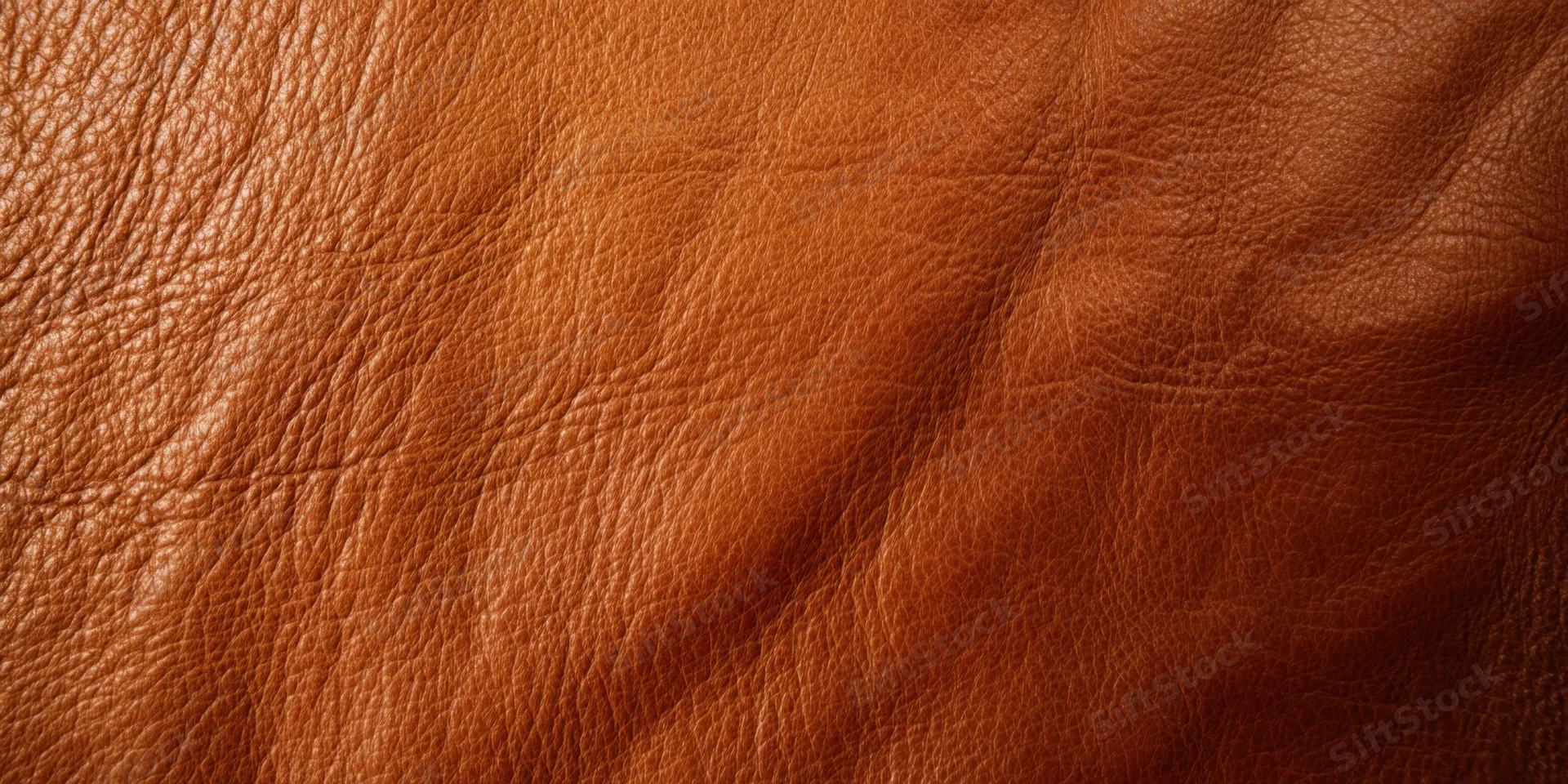 Close-up of rich brown leather texture with visible grain and natural creases