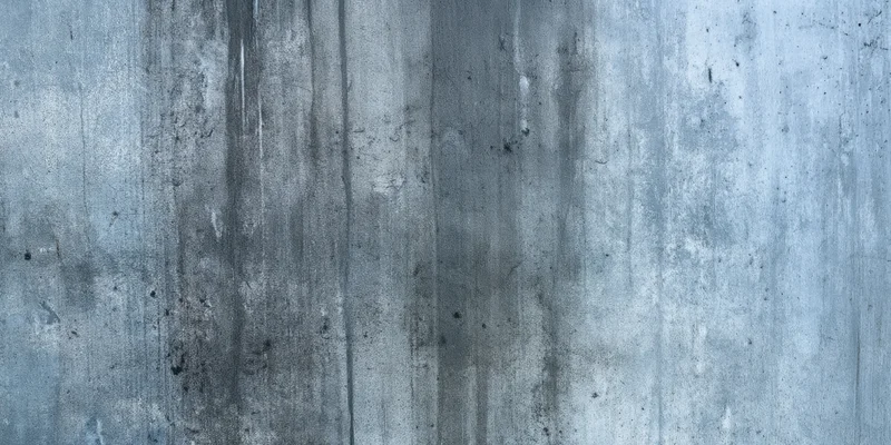 Close-up of a weathered concrete wall with vertical grime streaks and textured surface