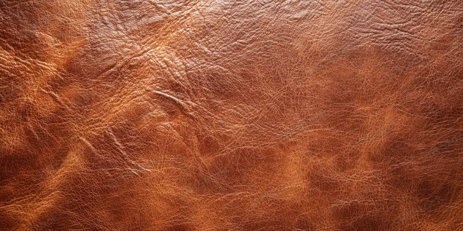Close-up of aged brown leather with visible grain and patina showing natural wear and texture