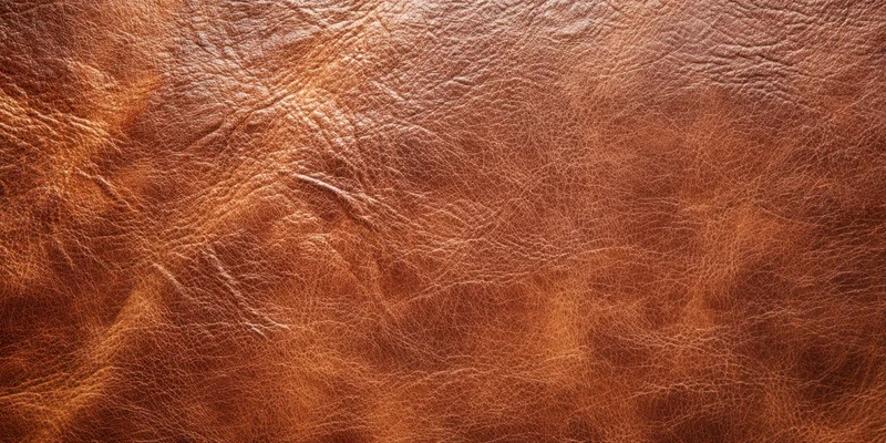 Close-up of aged brown leather with visible grain and patina showing natural wear and texture