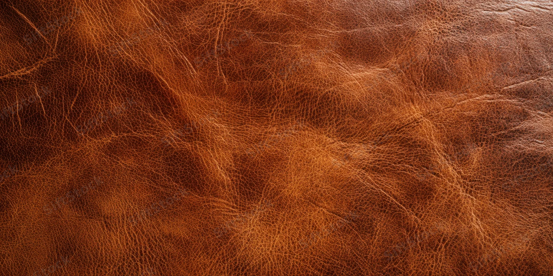 Close-up of aged brown leather with rich patina and visible grain texture