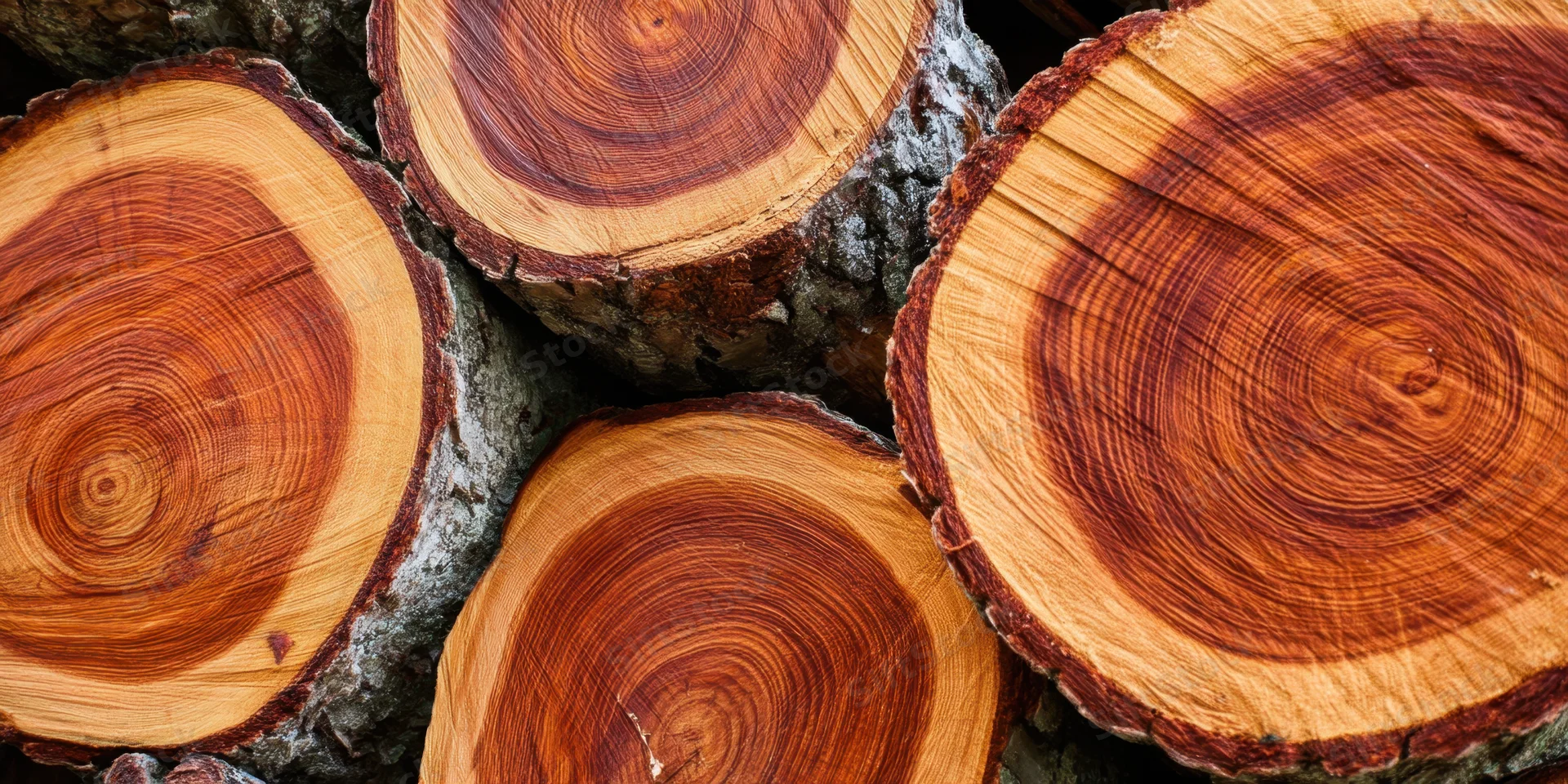 Stacked log cross-sections showing growth rings and wood grain