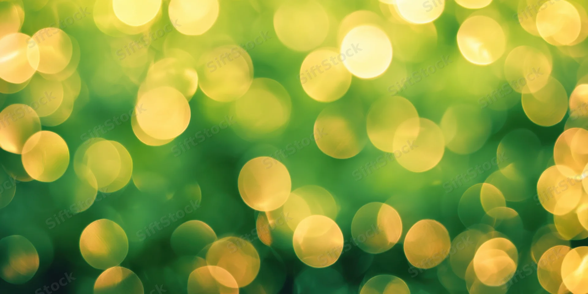 Shimmering golden bokeh lights scattered across an emerald green background