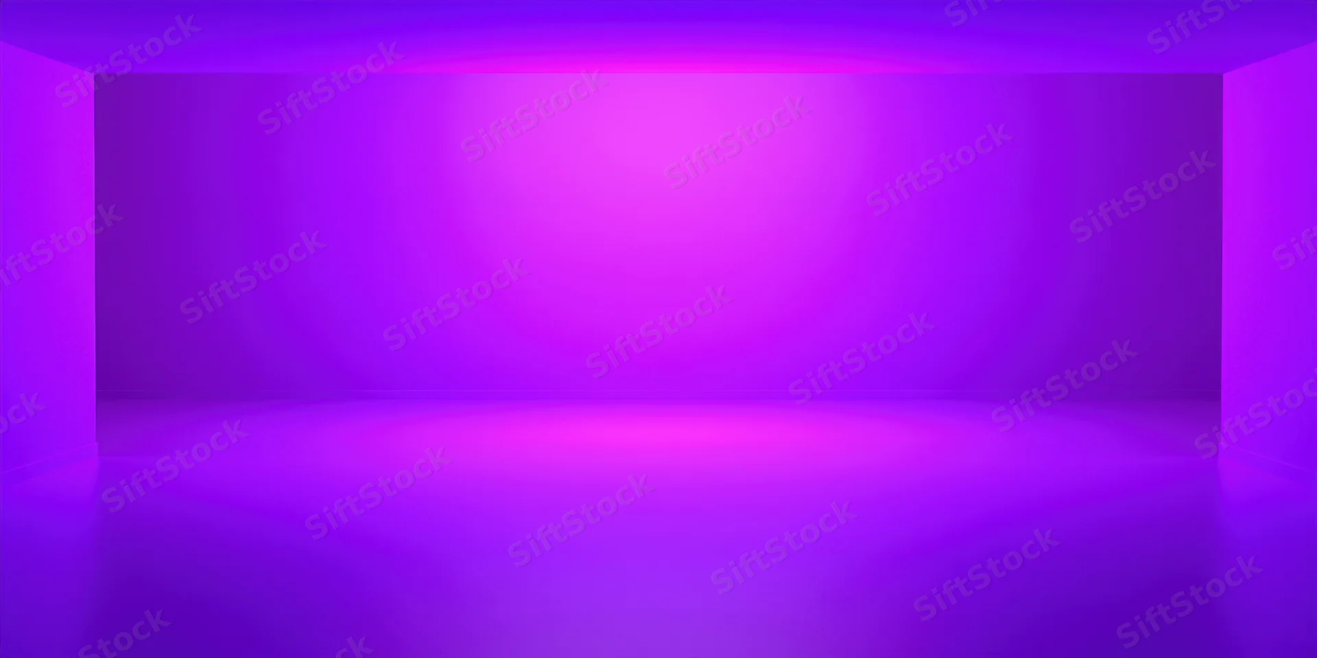 Empty minimalist room with soft purple ambient lighting and smooth reflective surfaces