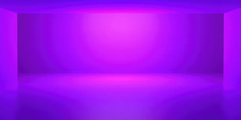 Empty minimalist room with soft purple ambient lighting and smooth reflective surfaces