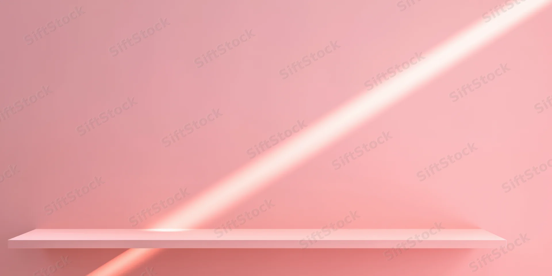 Pink shelf with diagonal light beam in minimal interior