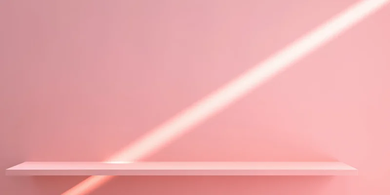 Pink shelf with diagonal light beam in minimal interior