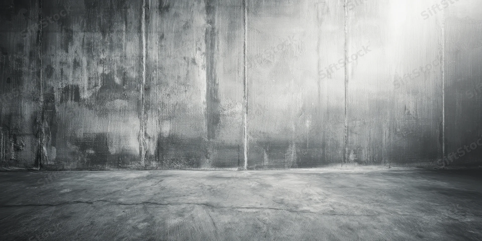 Weathered concrete wall and floor in an empty industrial interior space