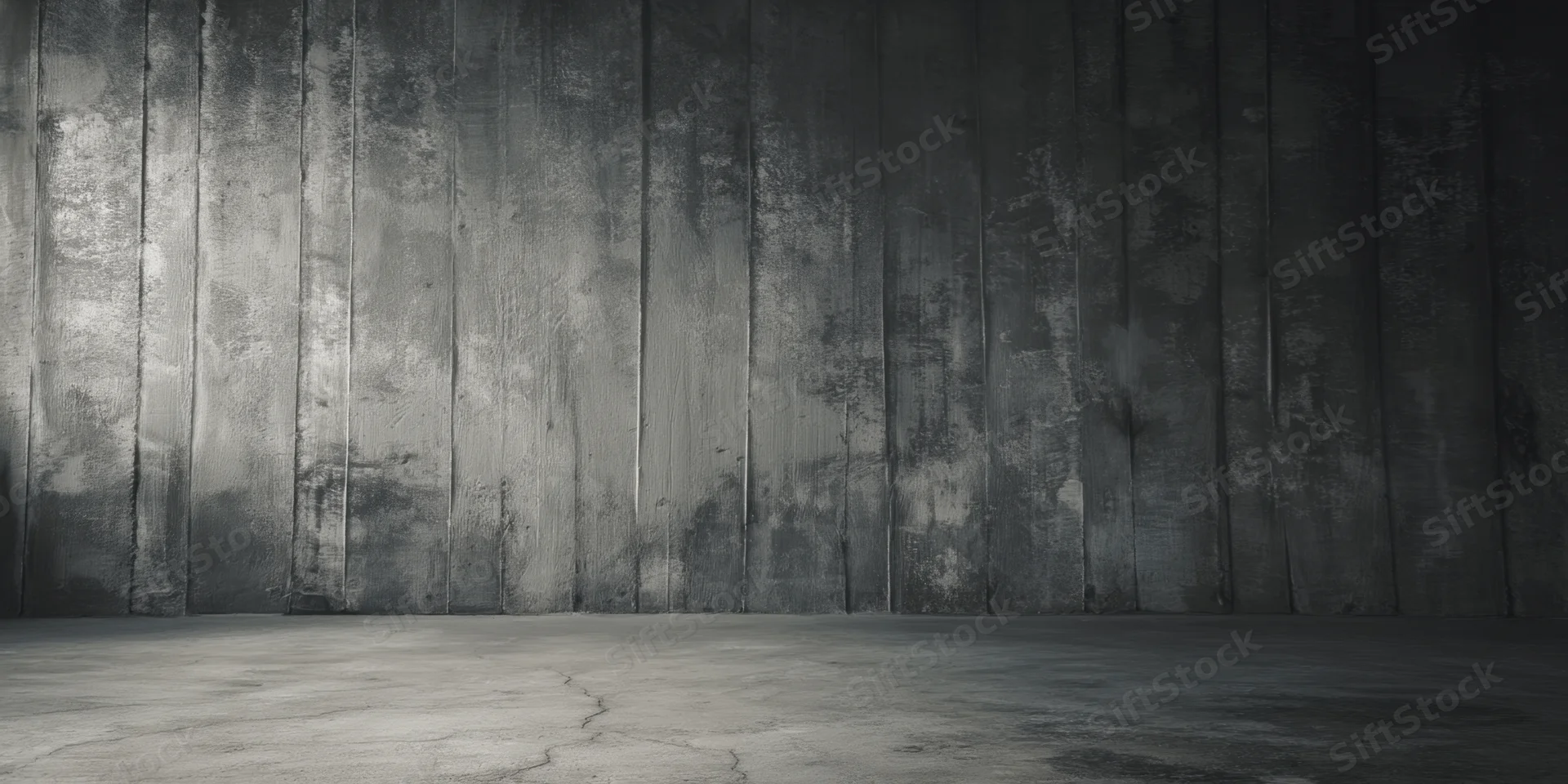 Empty industrial interior with weathered concrete walls and cracked floor