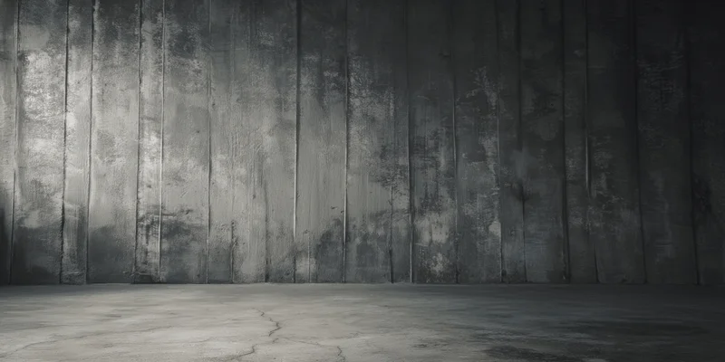 Empty industrial interior with weathered concrete walls and cracked floor