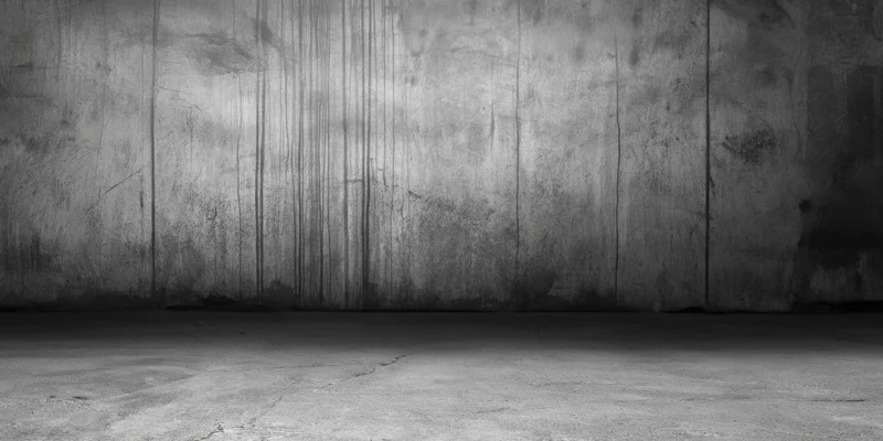 Weathered concrete wall with vertical seams and cracks in empty industrial interior