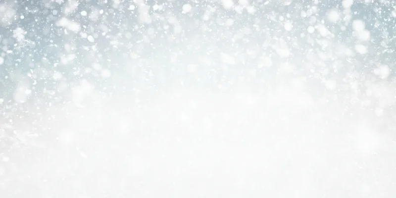 Soft snowfall drifting across a white winter sky with blurred bokeh background