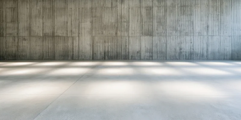 Empty concrete interior with smooth wall and floor, natural light casting shadows across the space
