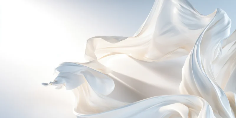 Flowing white silk fabric curling in motion against a light gradient background