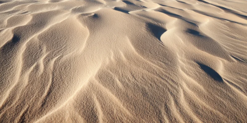 Wind-swept desert sand forming rippled dunes across an arid landscape