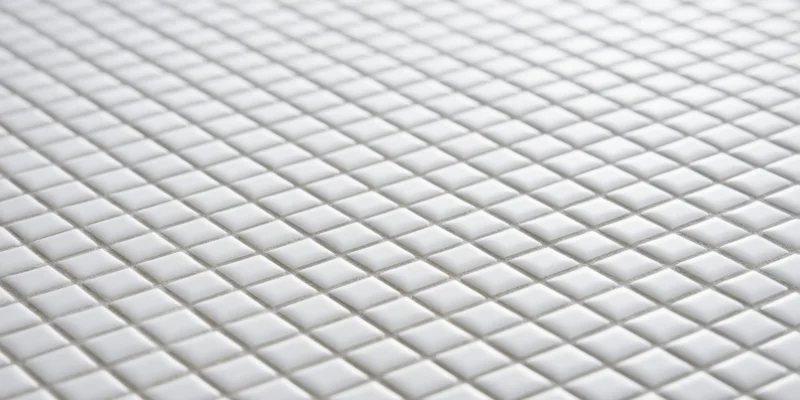 Seamless white square tile mosaic arranged in a grid pattern on a flat surface