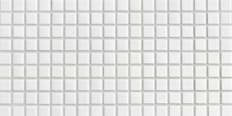 Seamless white square tile mosaic arranged in a grid pattern on a wall surface