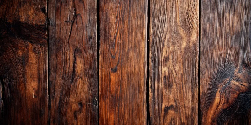 Close-up of dark weathered wooden planks arranged vertically showing rich grain texture