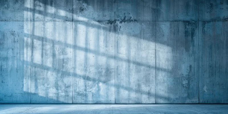 Weathered concrete wall with shadow pattern and empty floor in industrial interior