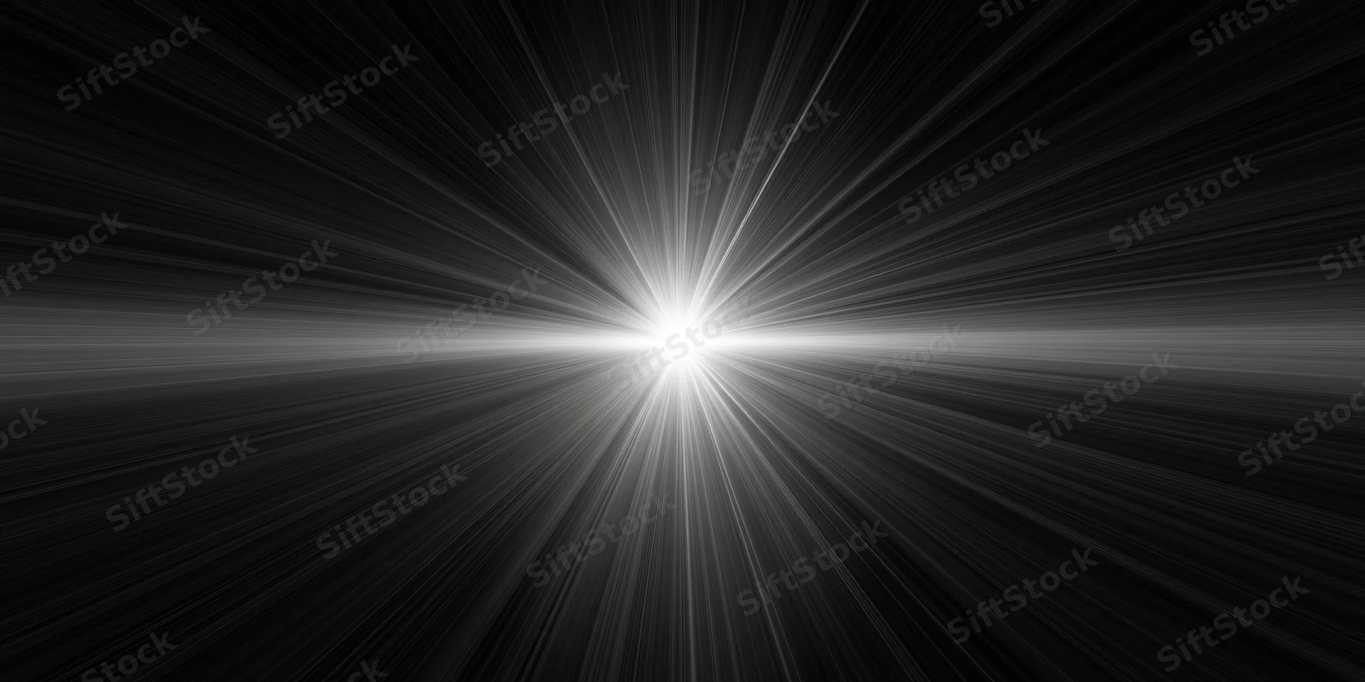 Bright light flare with radiating rays centered on black background